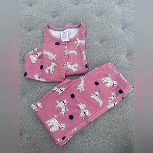 EUC MINI BODEN WHITE POODLE PINK POLKA DOT LONG SLEEVE PAJAMAS DOG PJS SIZE 9